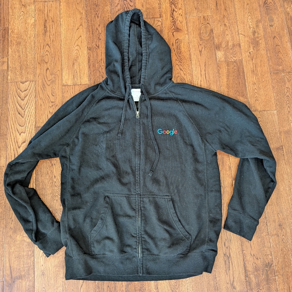 VGUC Unisex Black Official Google Merchandise Zip Up Hoodie Size XL